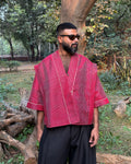 Box shacket - handloom cotton silk (deep red)