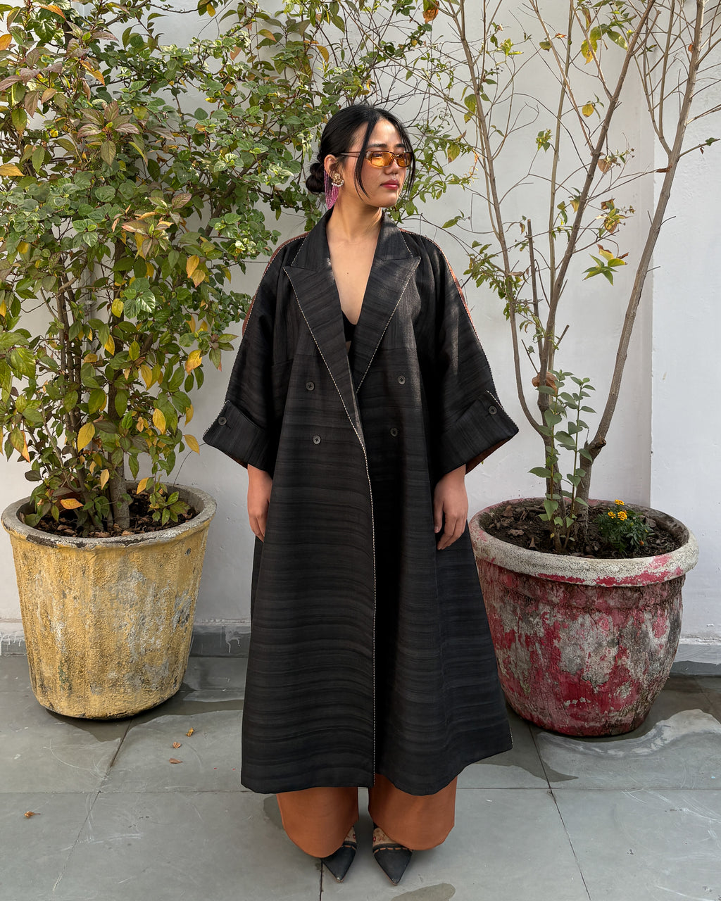 Double-breasted coat - charcoal and brown