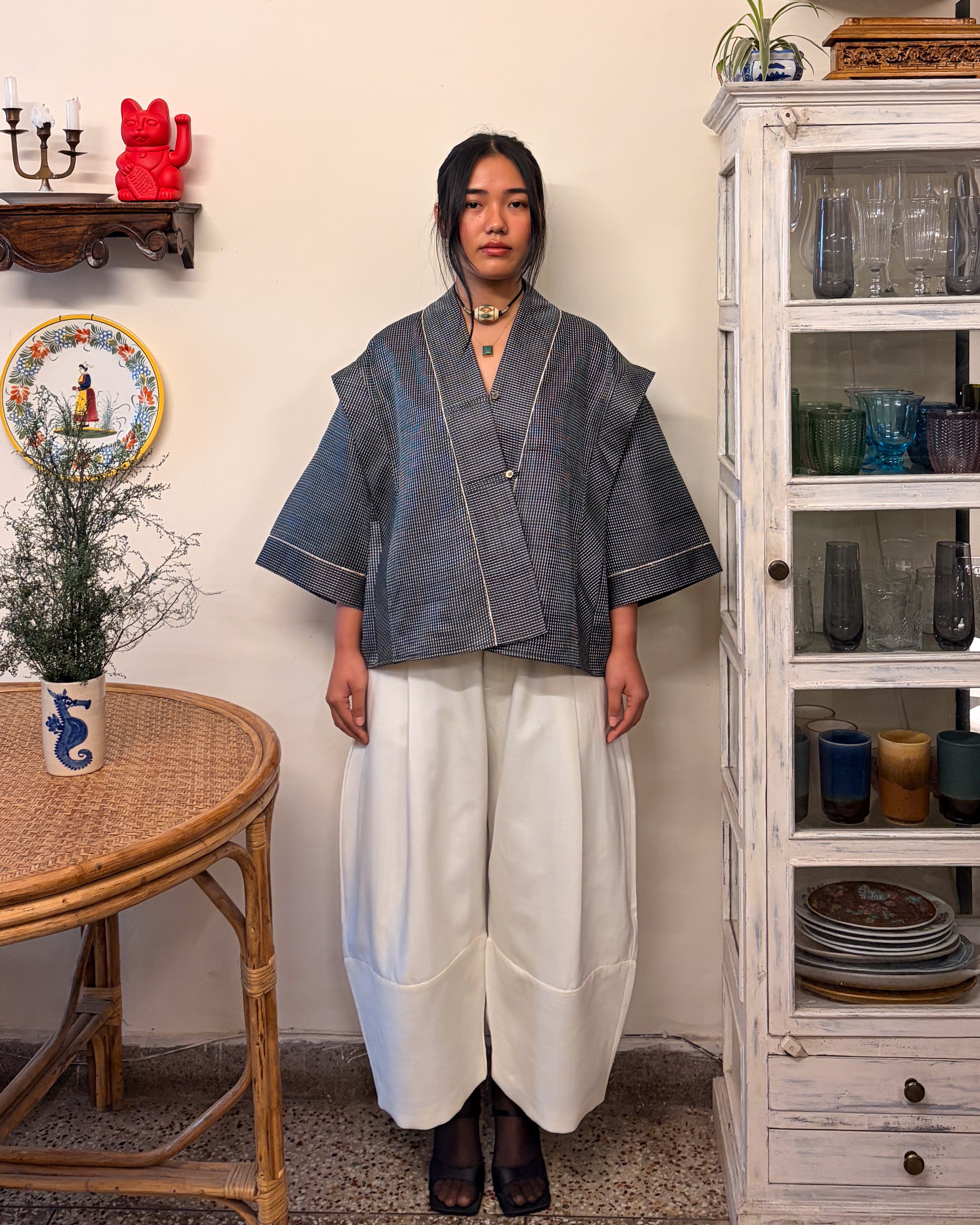Box shacket - handloom cotton silk (charcoal)