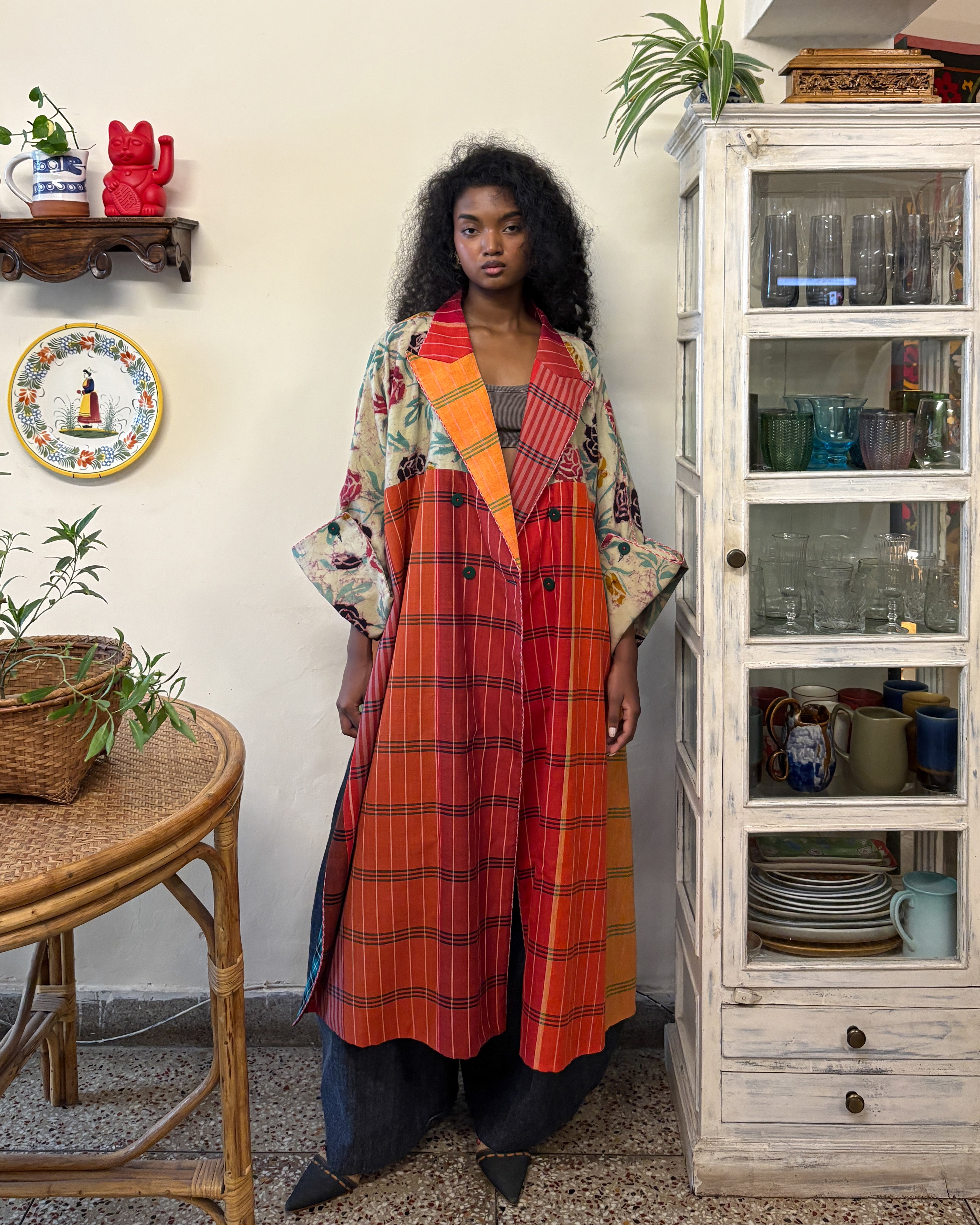 Franklin coat - roses and checks