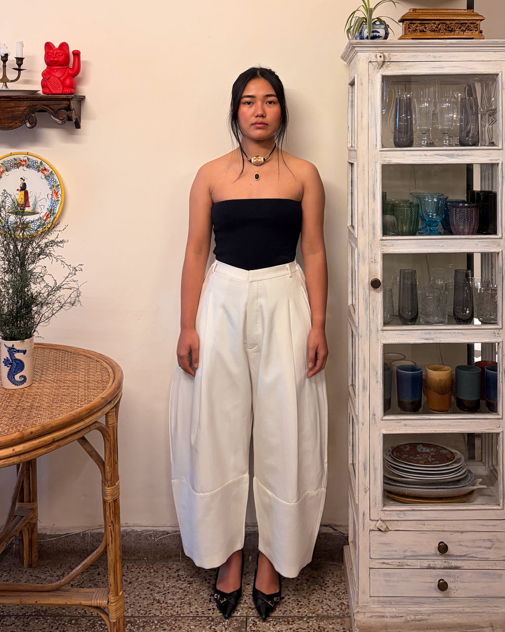Barrel pants - handloom cotton silk (white)