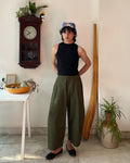 Barrel pants - pure cotton linen (olive)