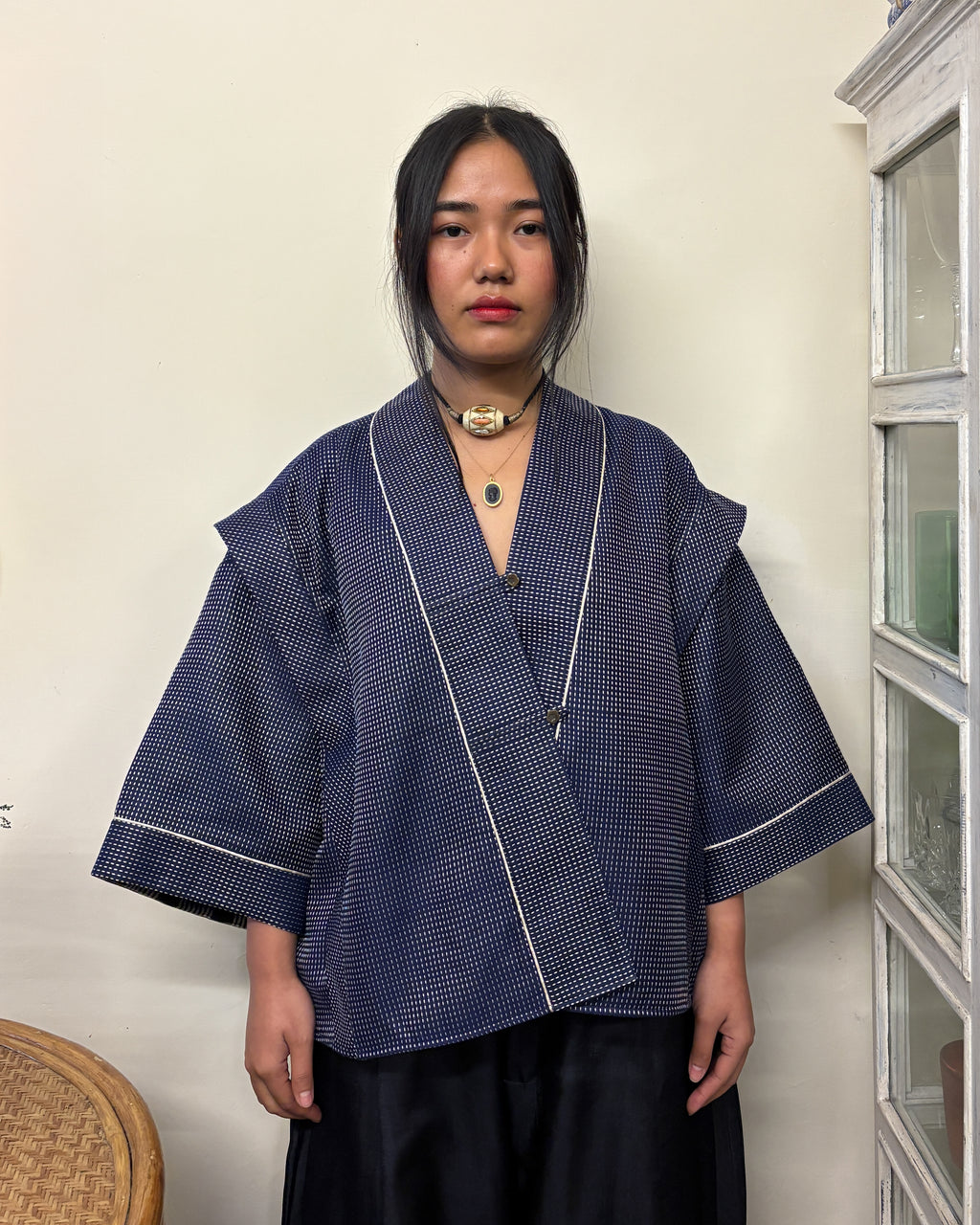 Box shacket - handloom cotton silk (deep navy)