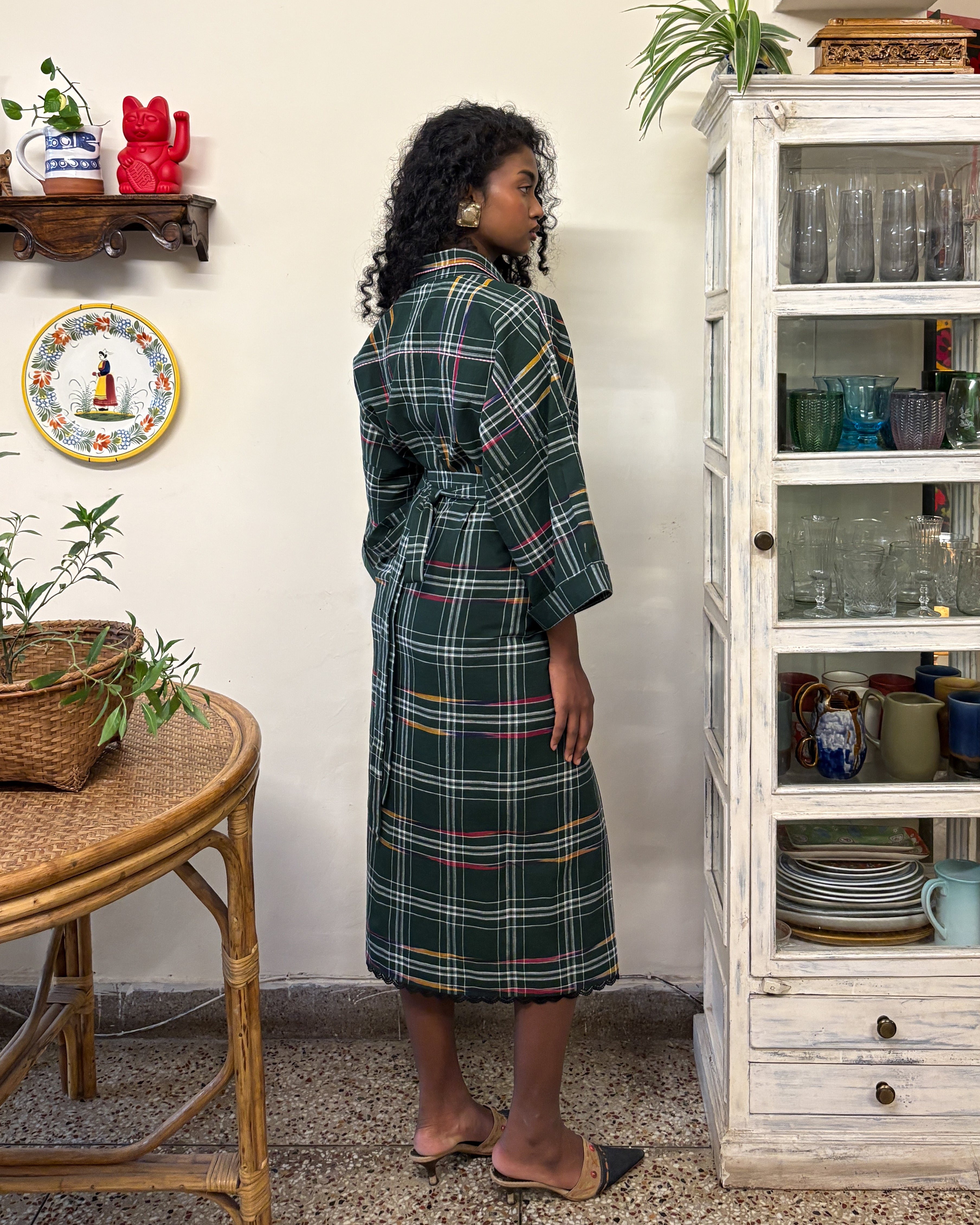 green check wrap skirt - reversible