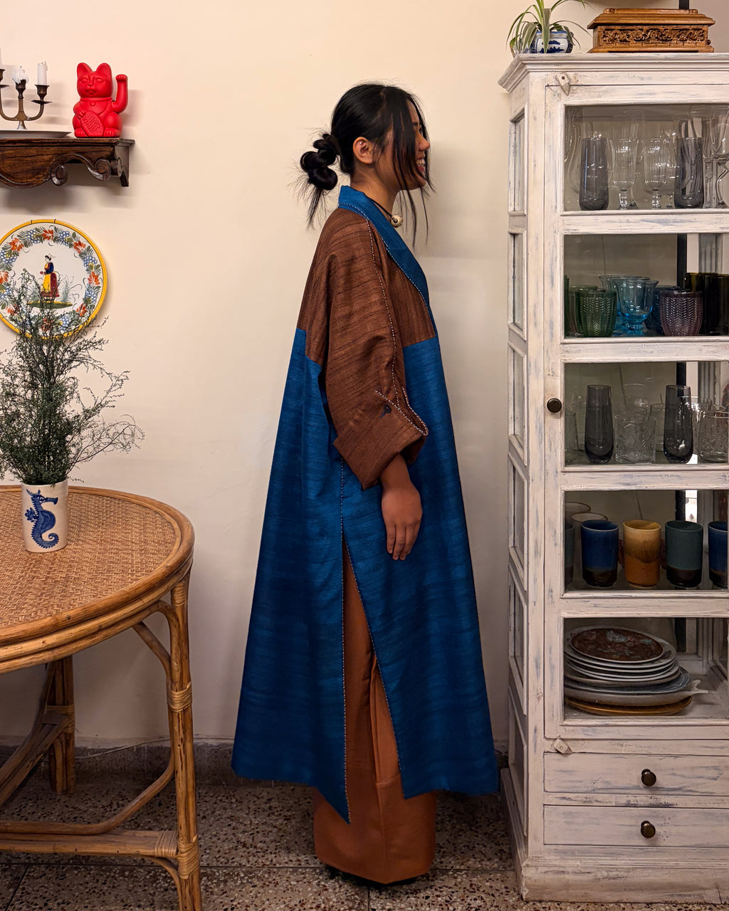 Double-breasted coat - blue and brown