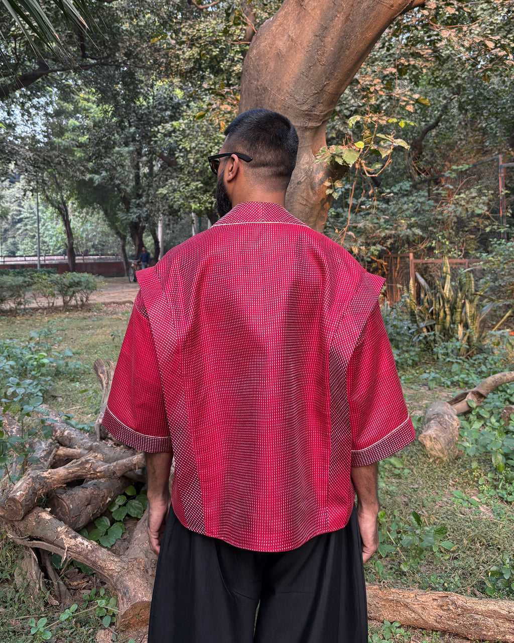 Box shacket - handloom cotton silk (deep red)