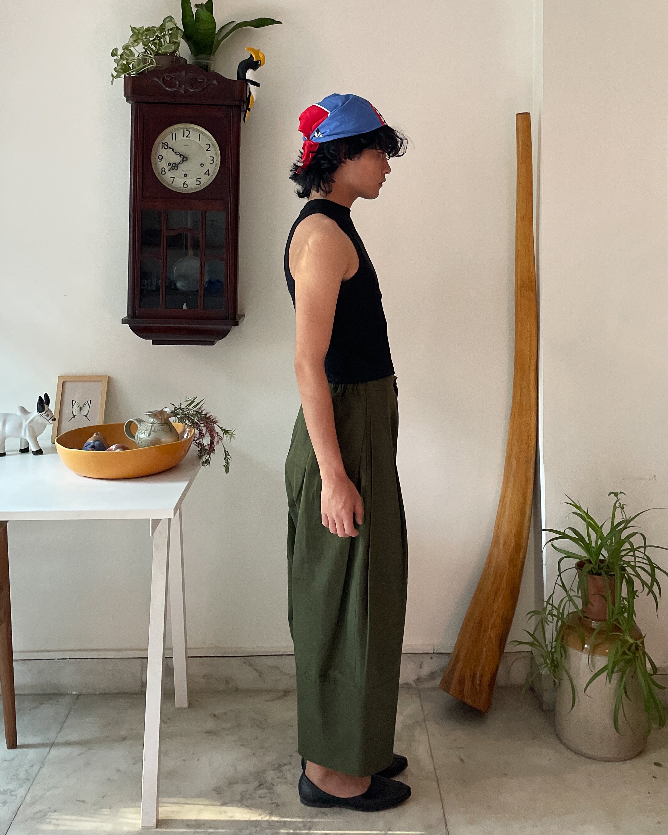 Barrel pants - pure cotton linen (olive)