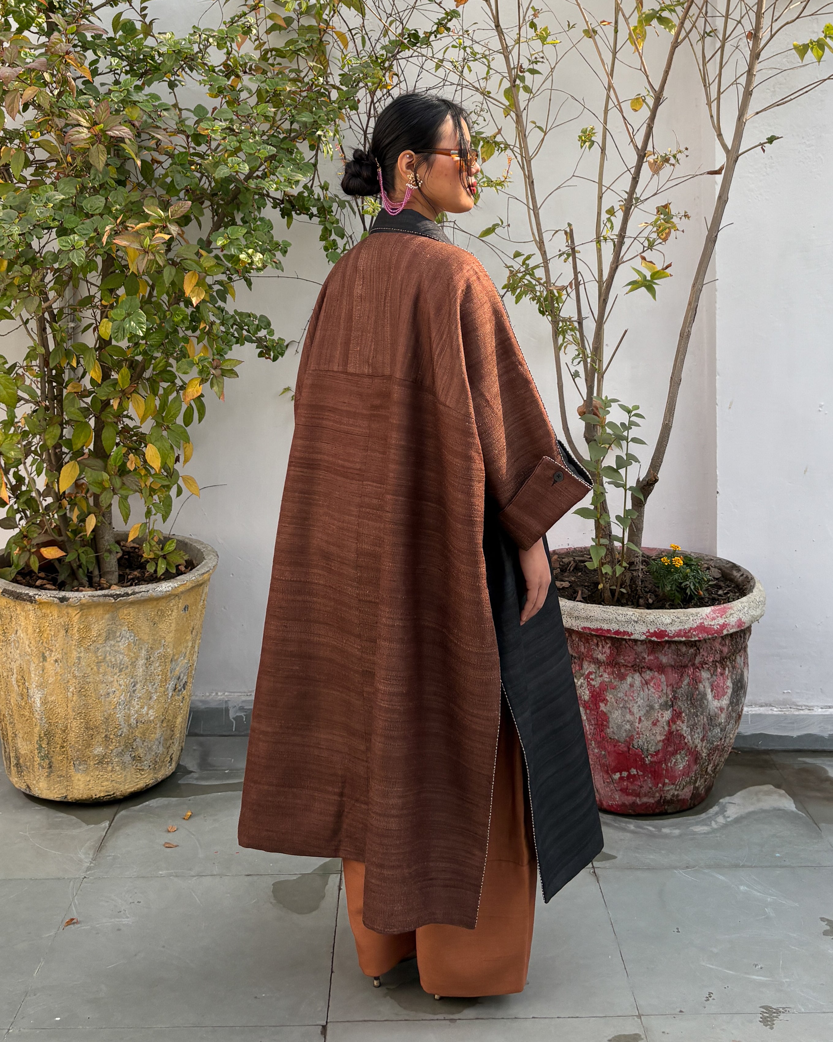 Double-breasted coat - charcoal and brown