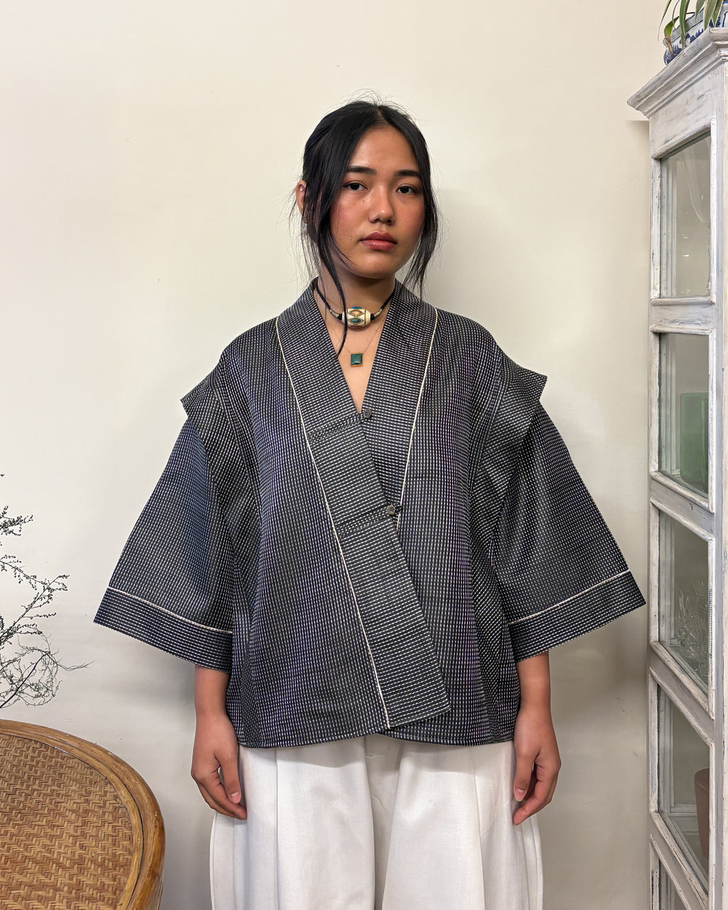 Box shacket - handloom cotton silk (charcoal)