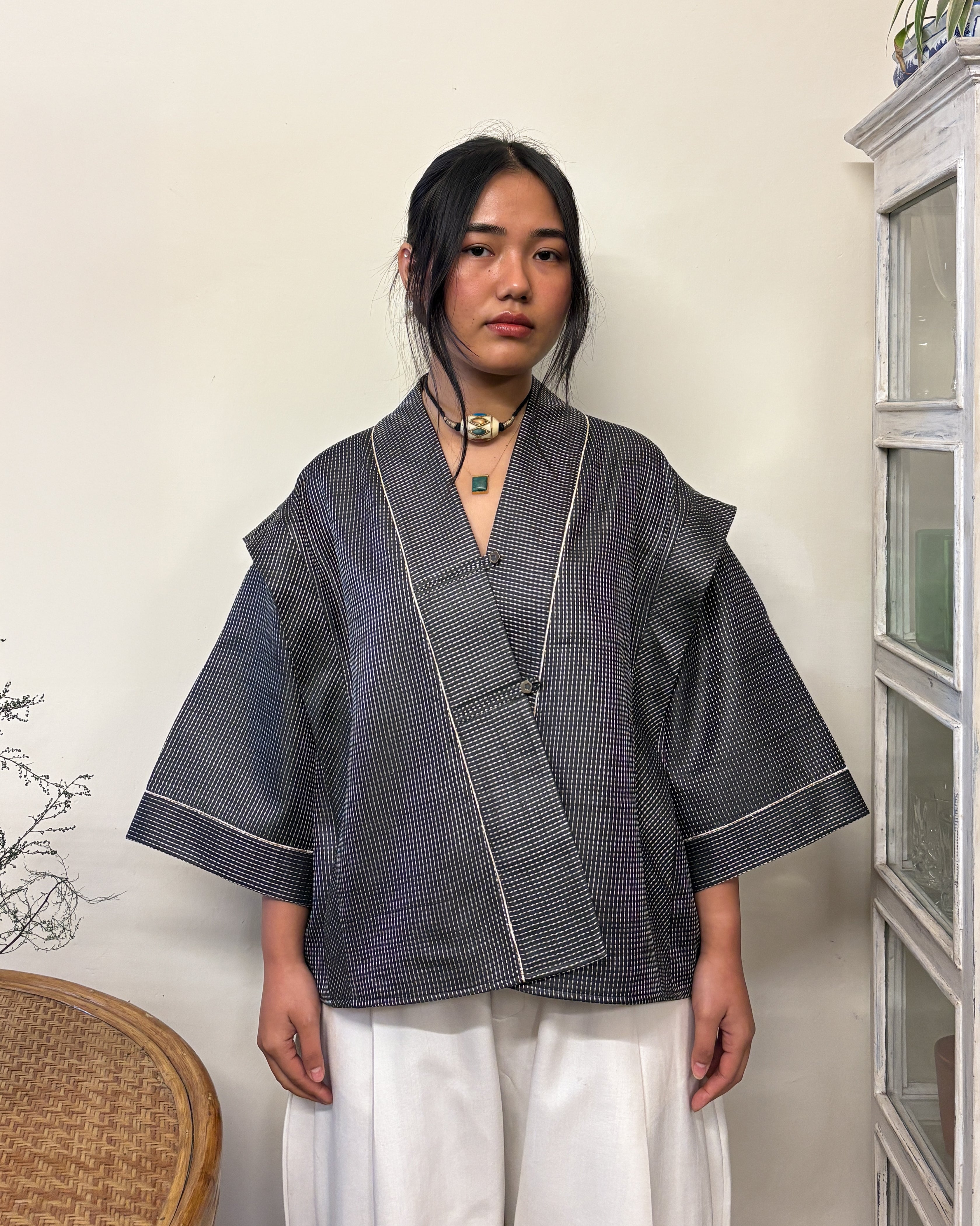 Box shacket - handloom cotton silk (charcoal)