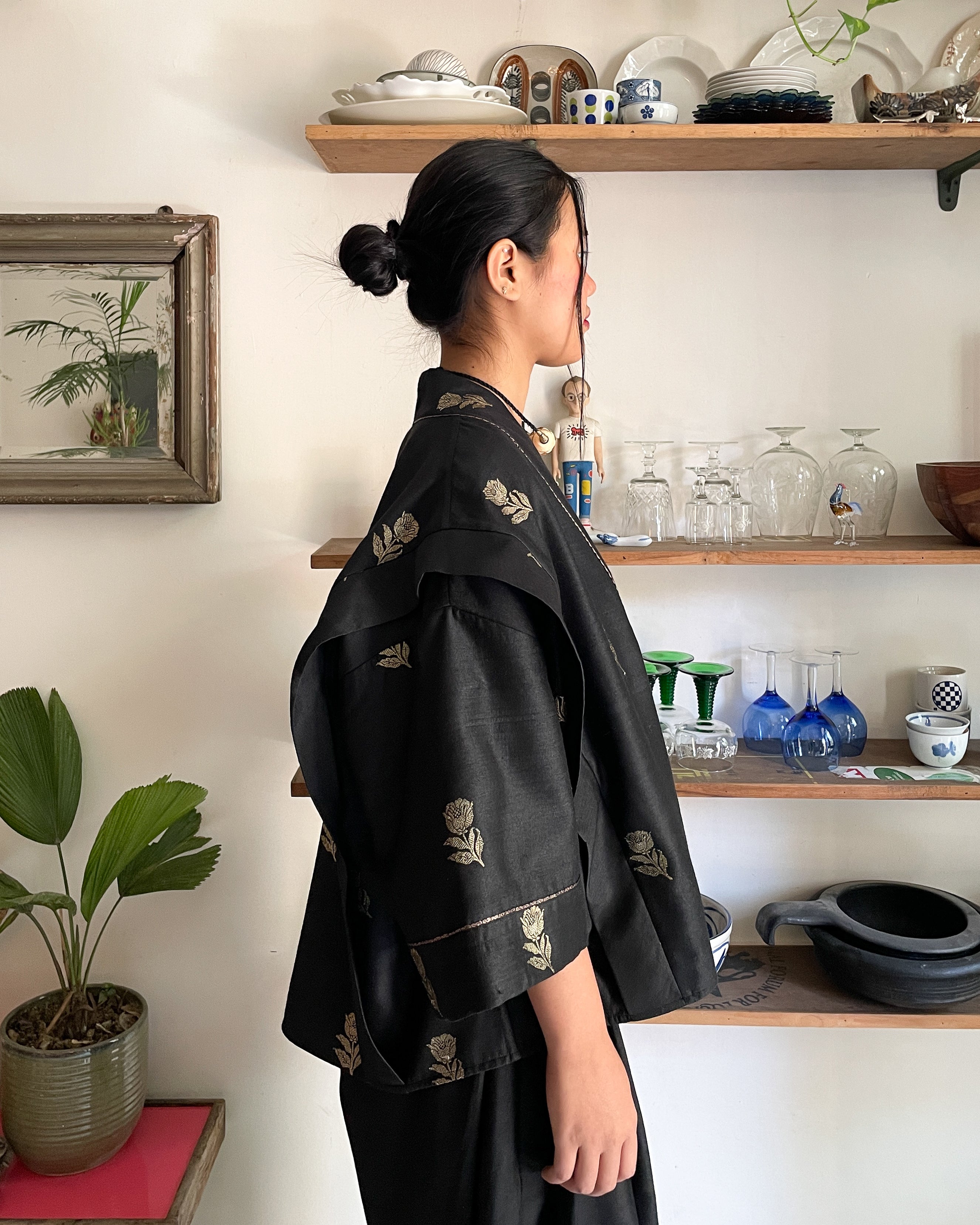 Gul Shacket — Black | Handwoven Muga Silk