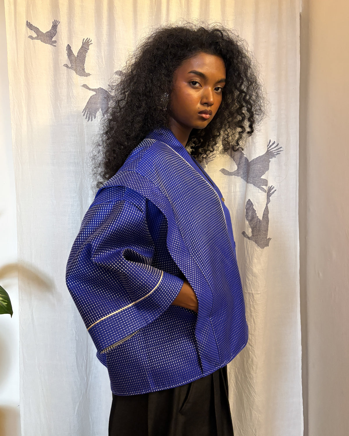 Box shacket - handloom cotton silk (blue)