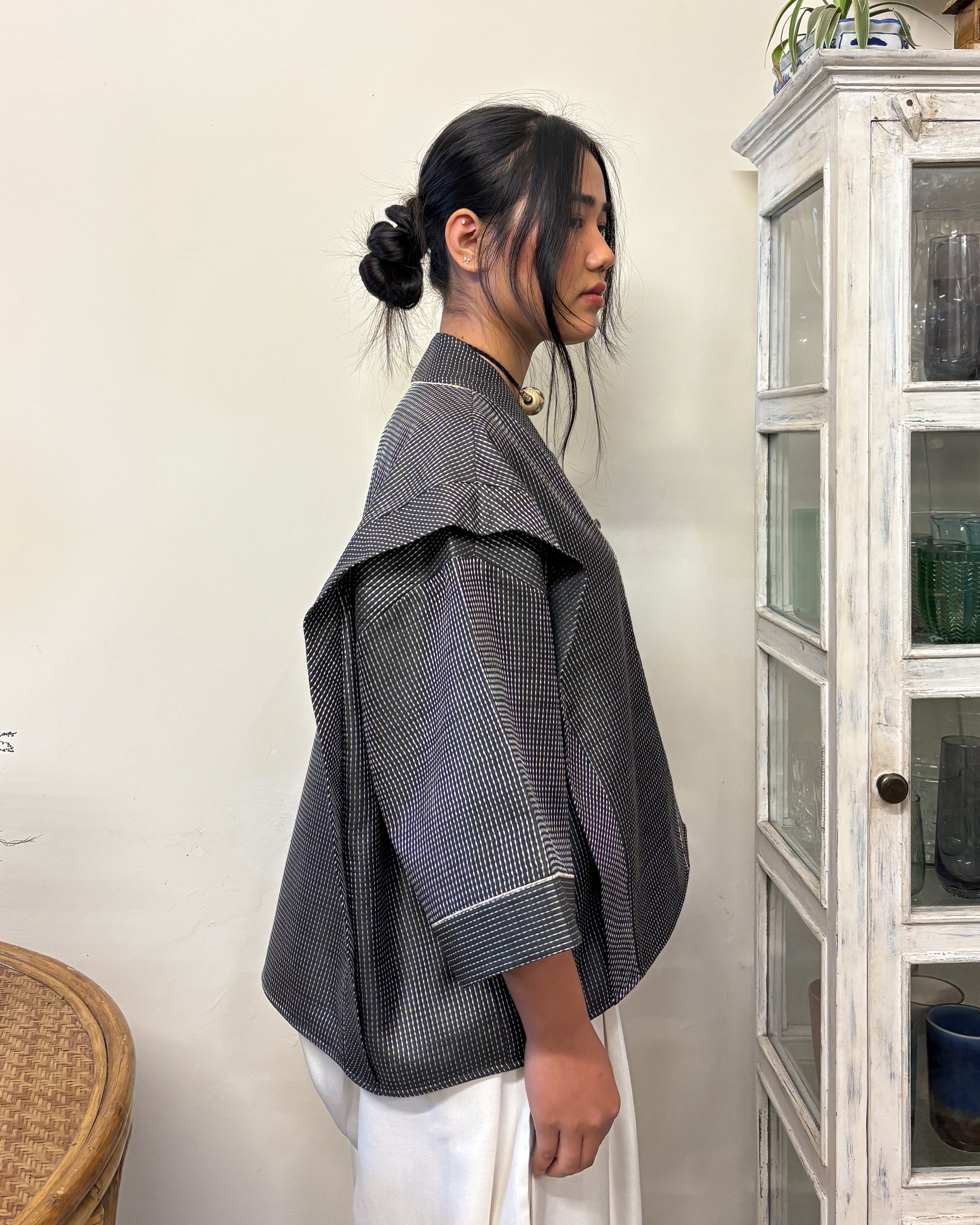 Box shacket - handloom cotton silk (charcoal)