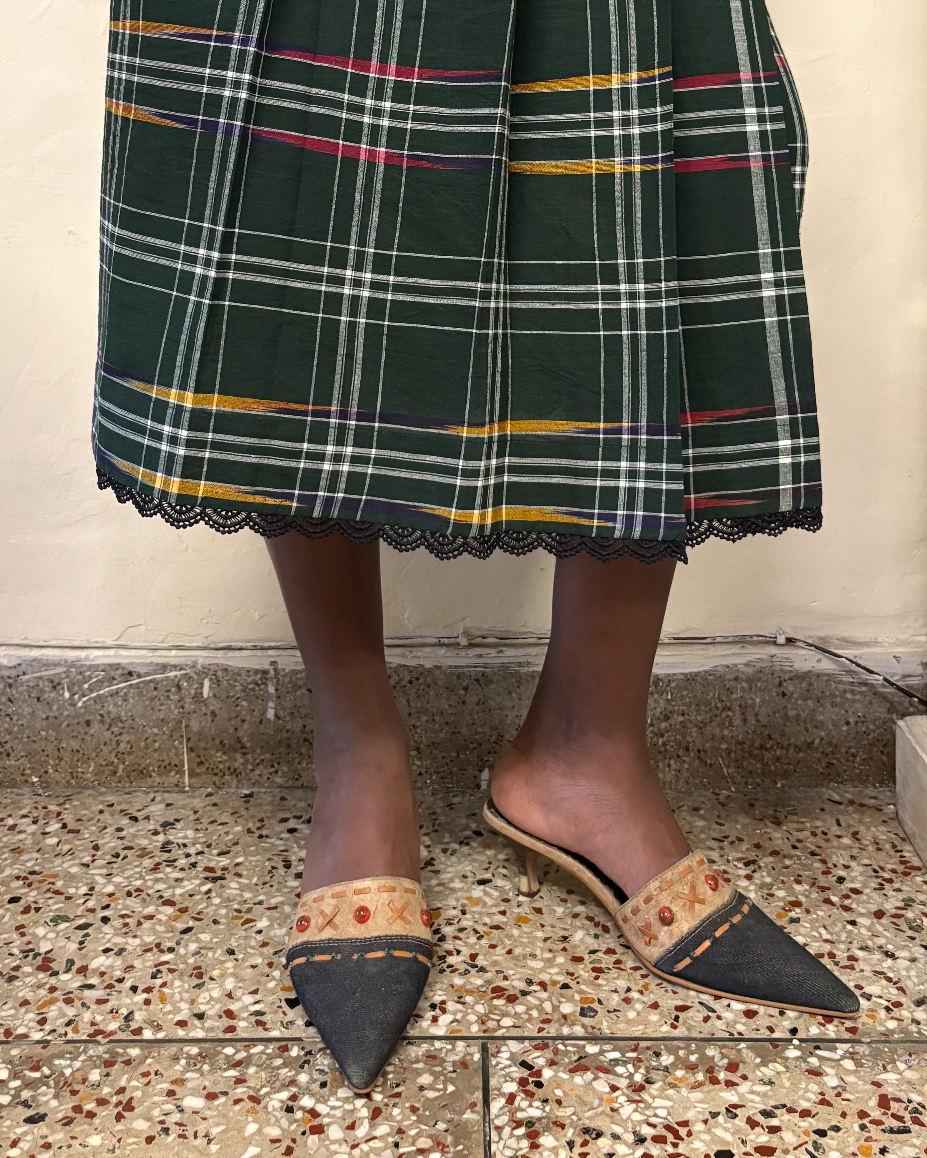 green check wrap skirt - reversible
