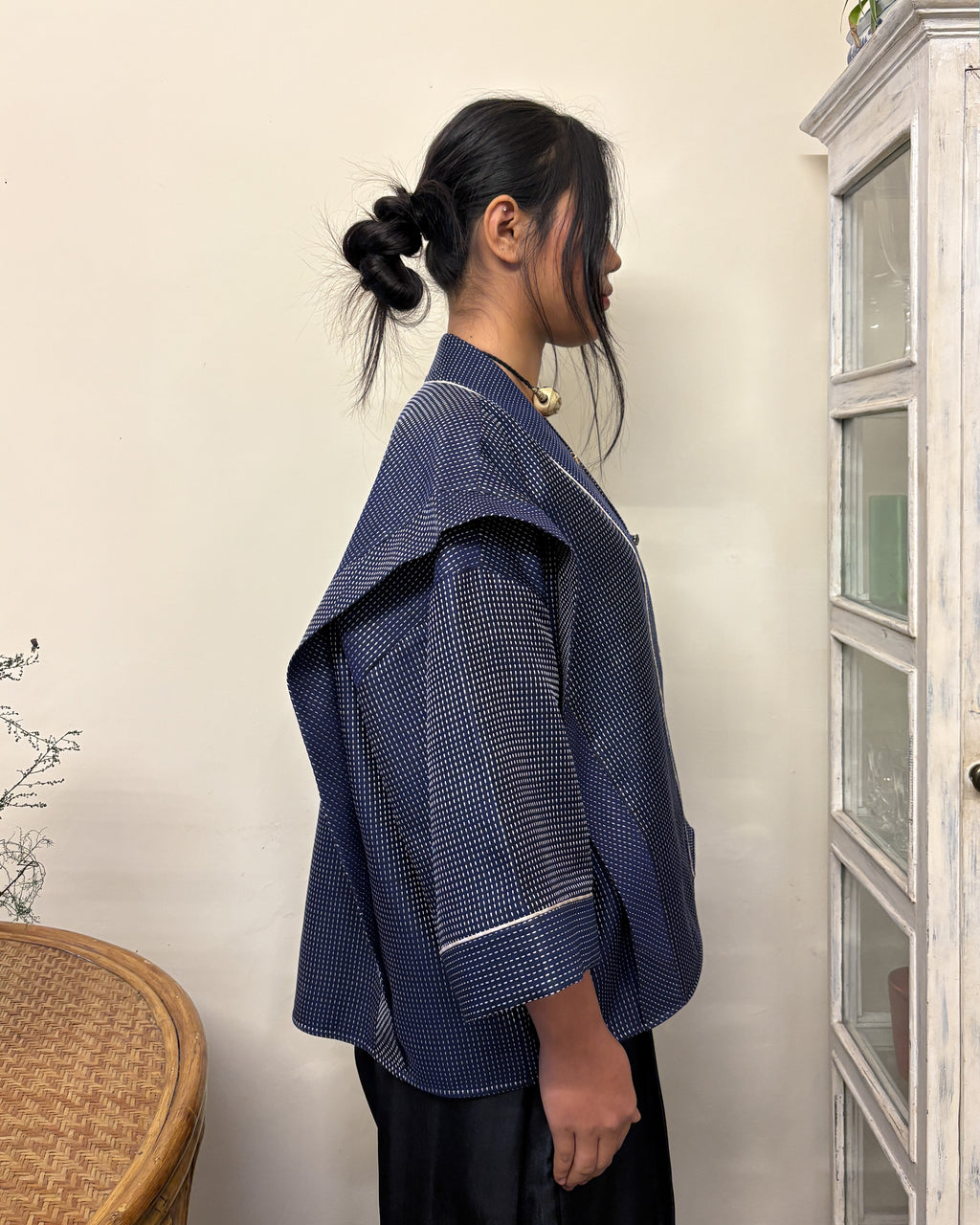 Box shacket - handloom cotton silk (deep navy)