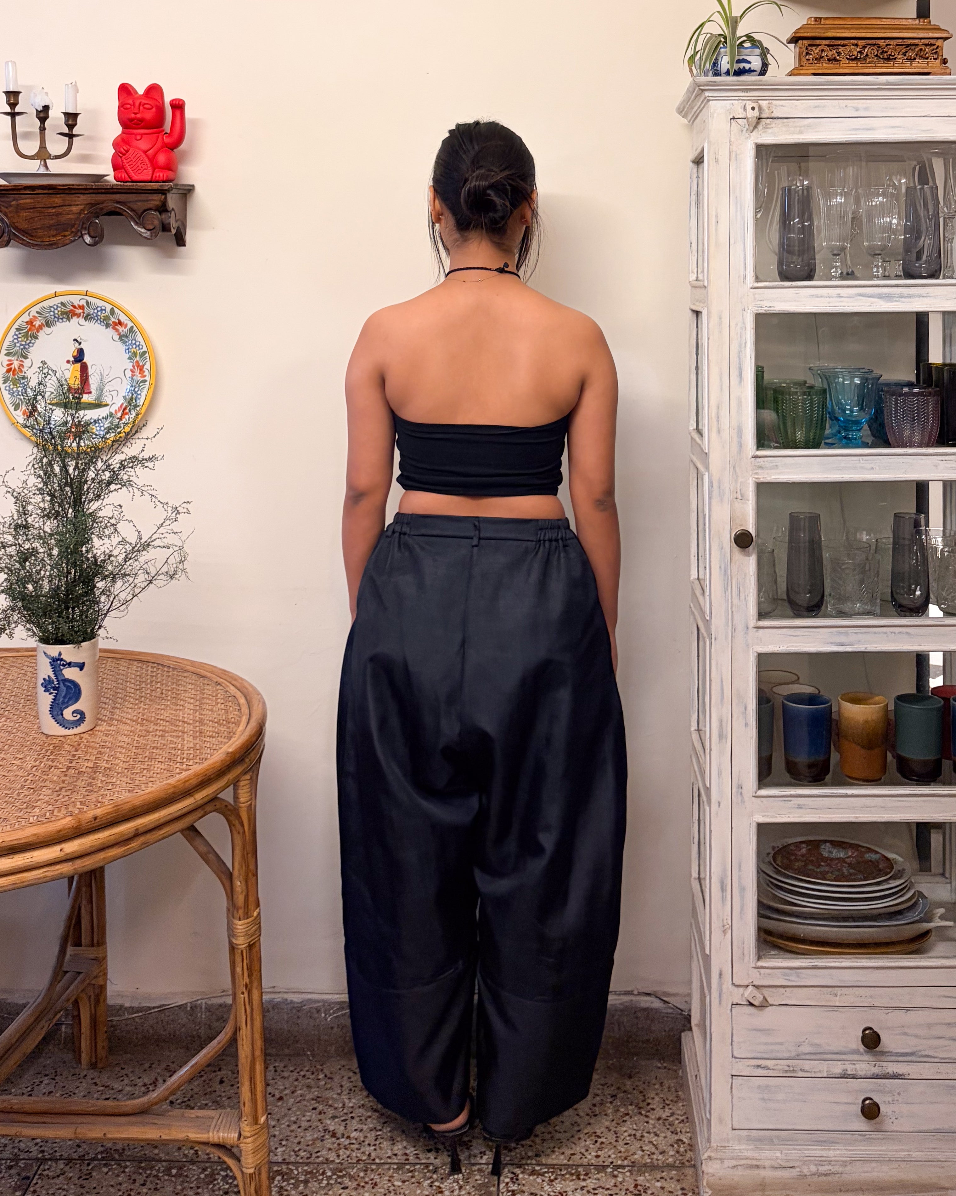 Barrel pants - handloom cotton silk (black)