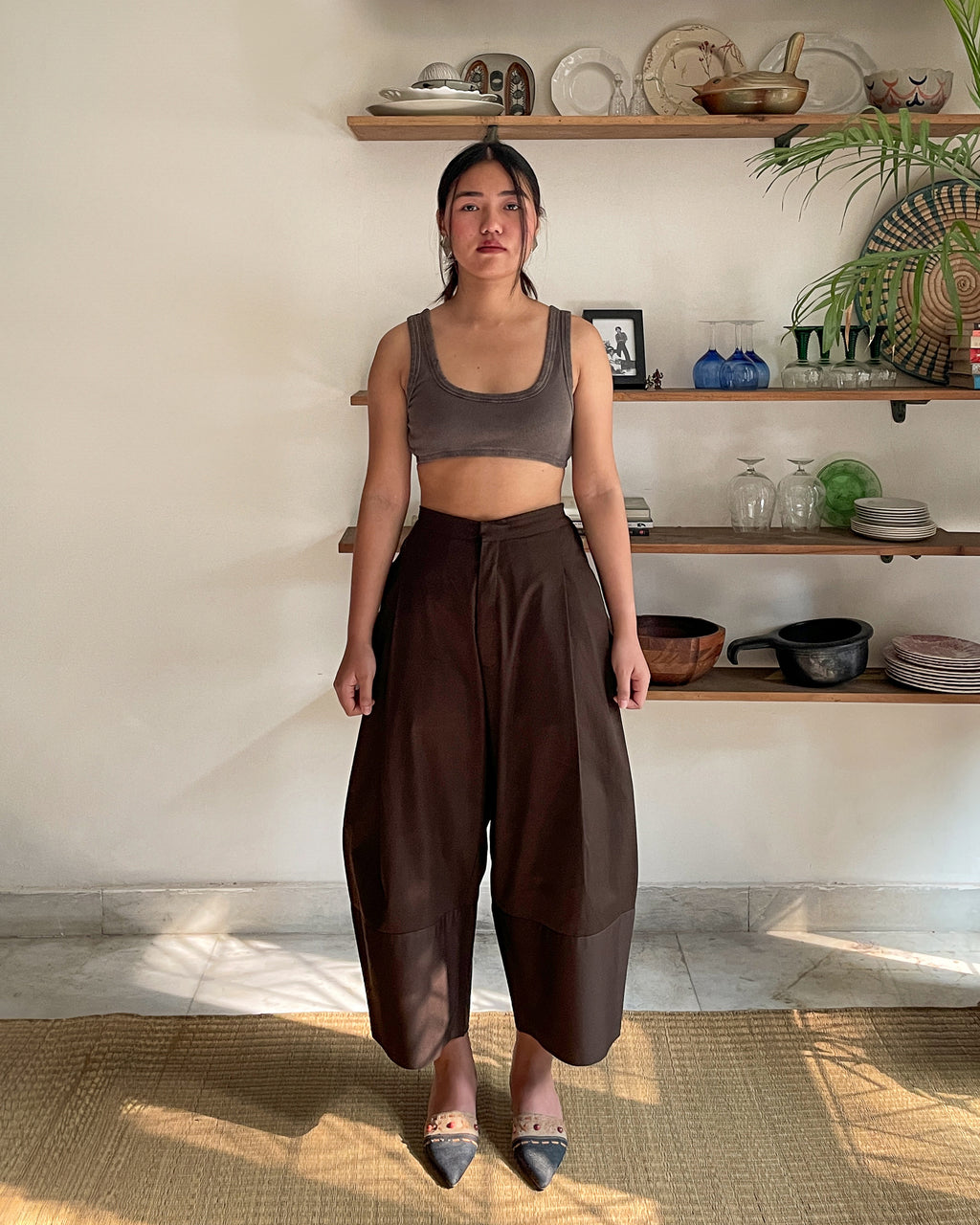 Barrel pants - pure cotton twill (brown)
