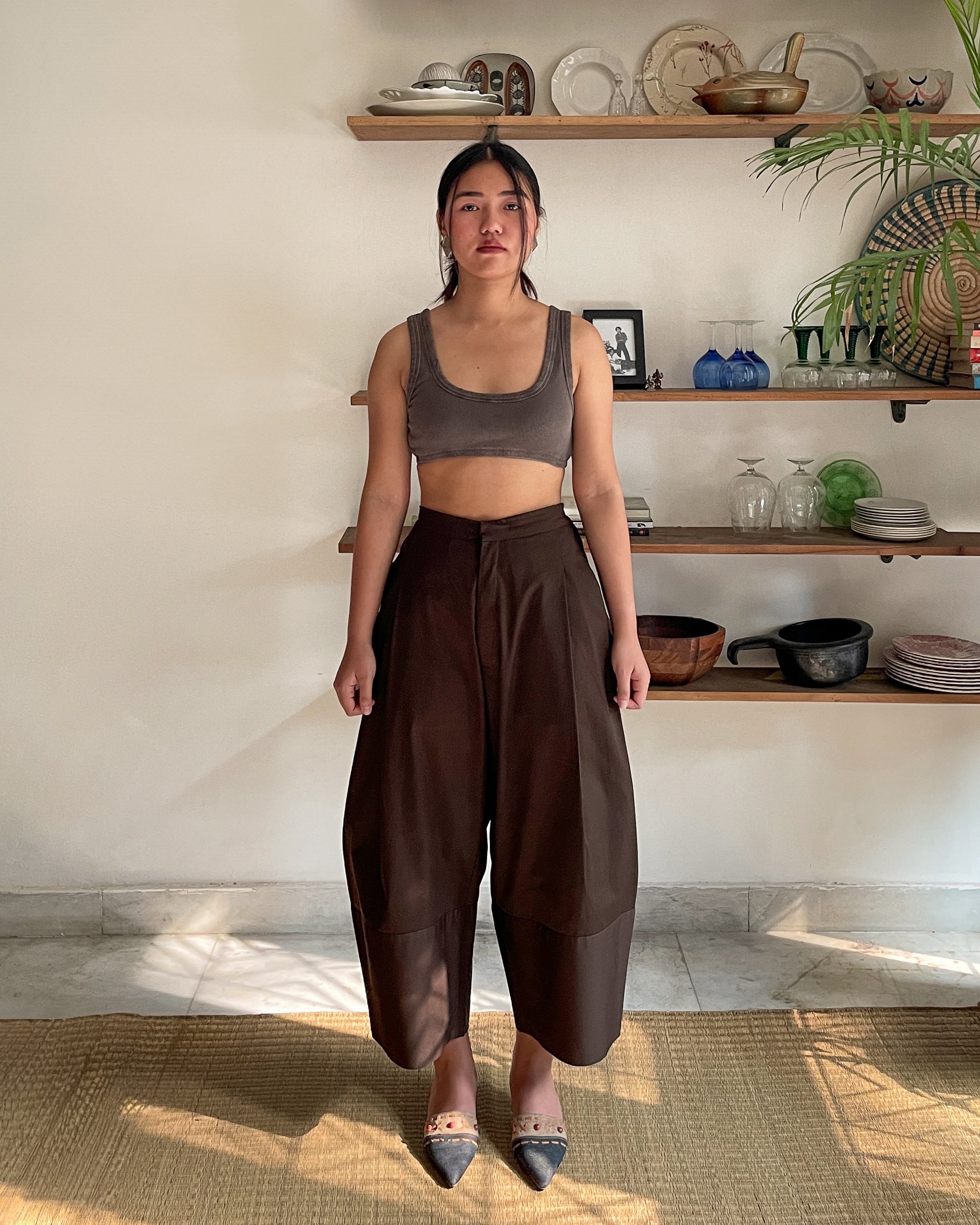 Barrel pants - pure cotton twill (brown)