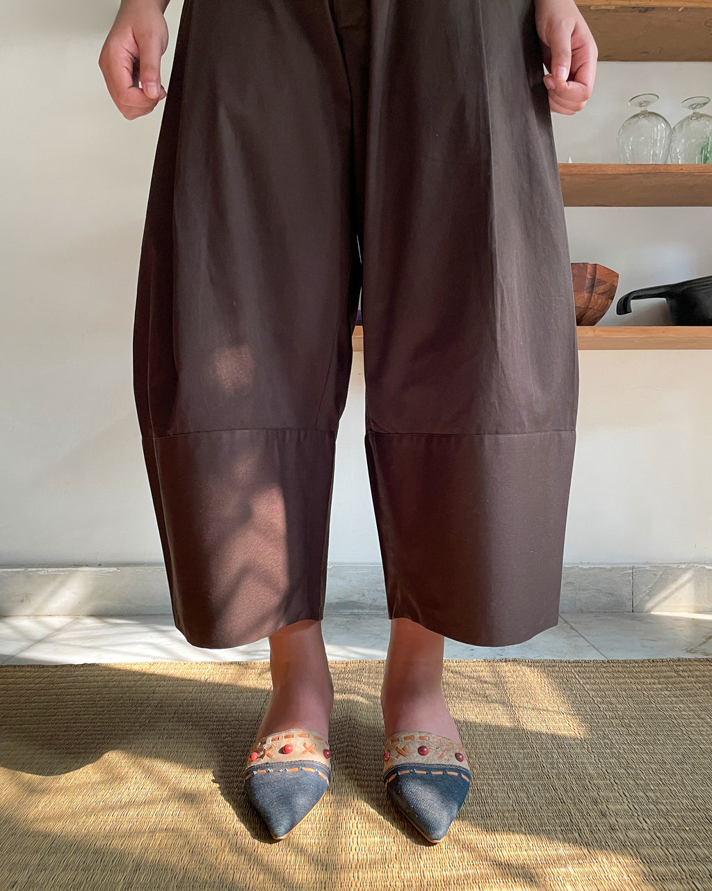 Barrel pants - pure cotton twill (brown)