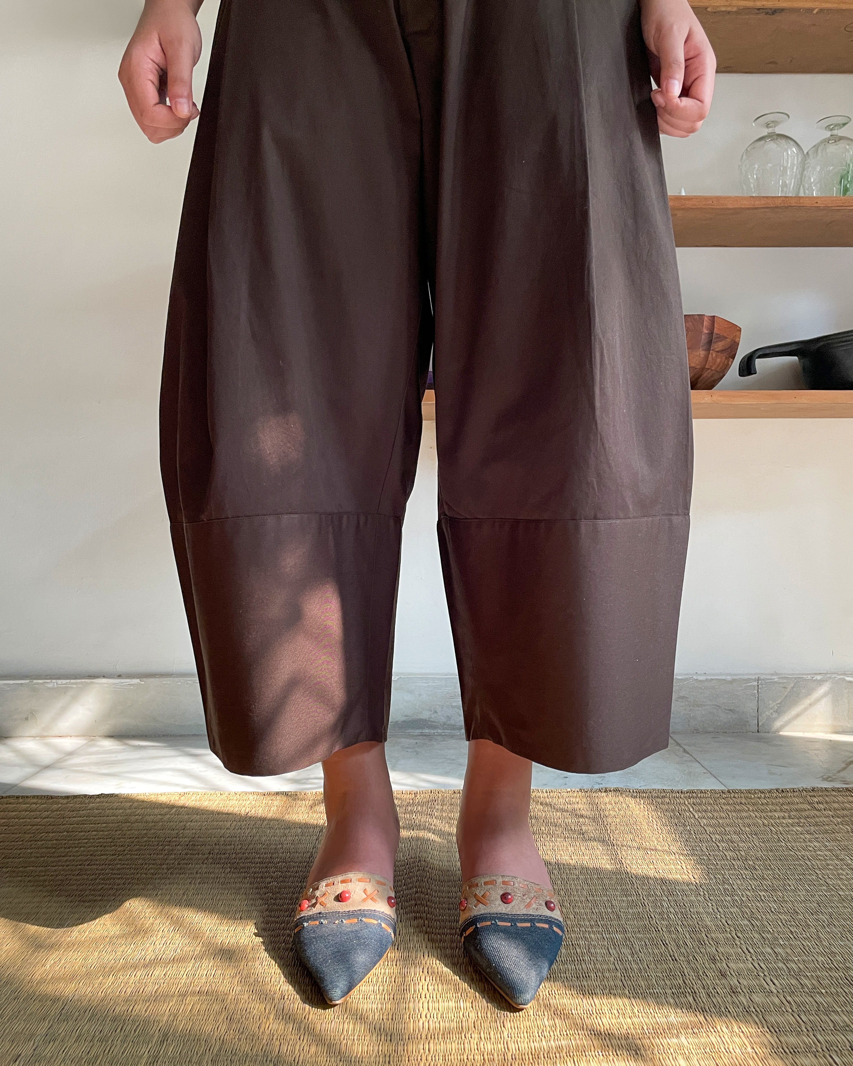 Barrel pants - pure cotton twill (brown)