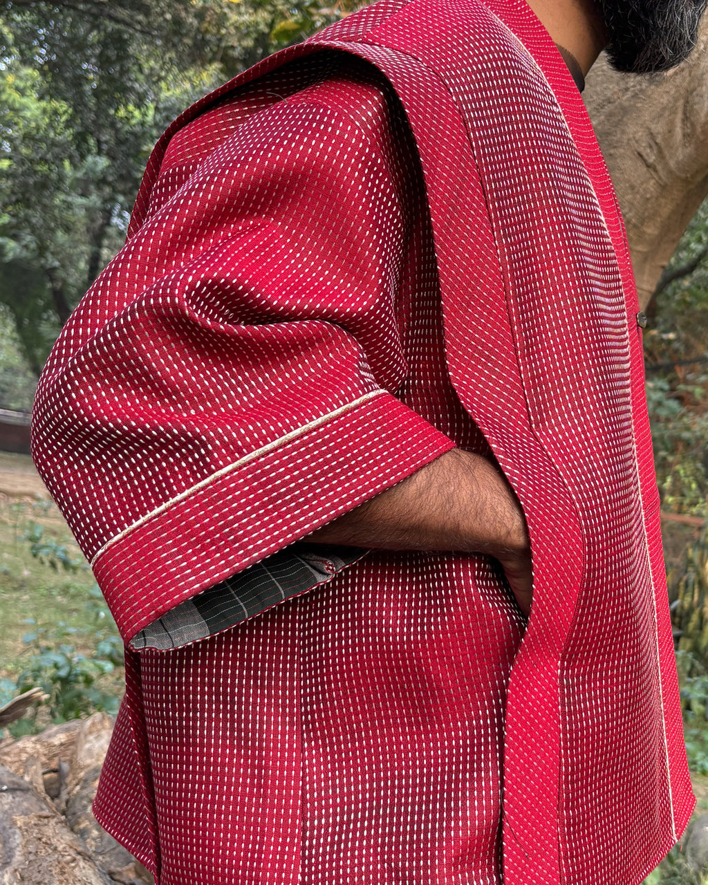 Box shacket - handloom cotton silk (deep red)
