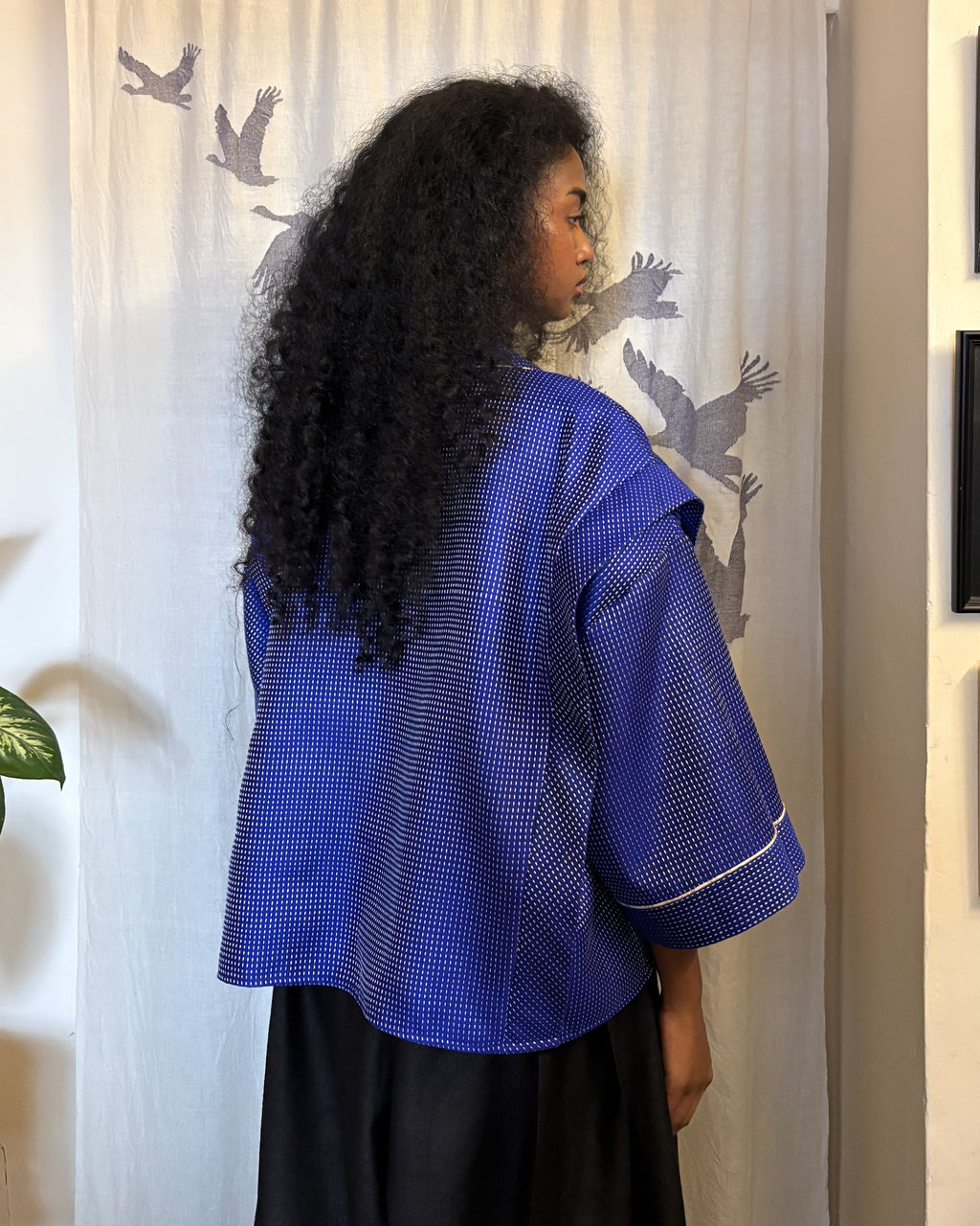 Box shacket - handloom cotton silk (blue)