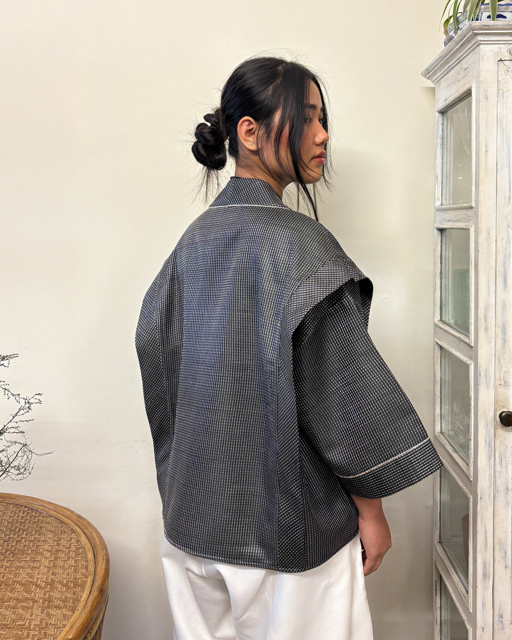 Box shacket - handloom cotton silk (charcoal)