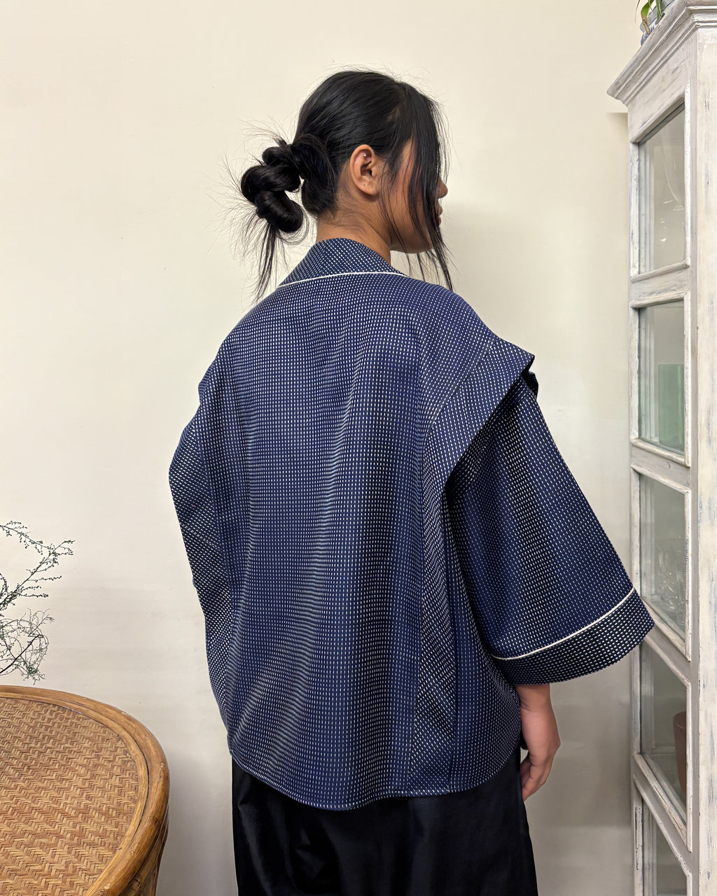 Box shacket - handloom cotton silk (deep navy)