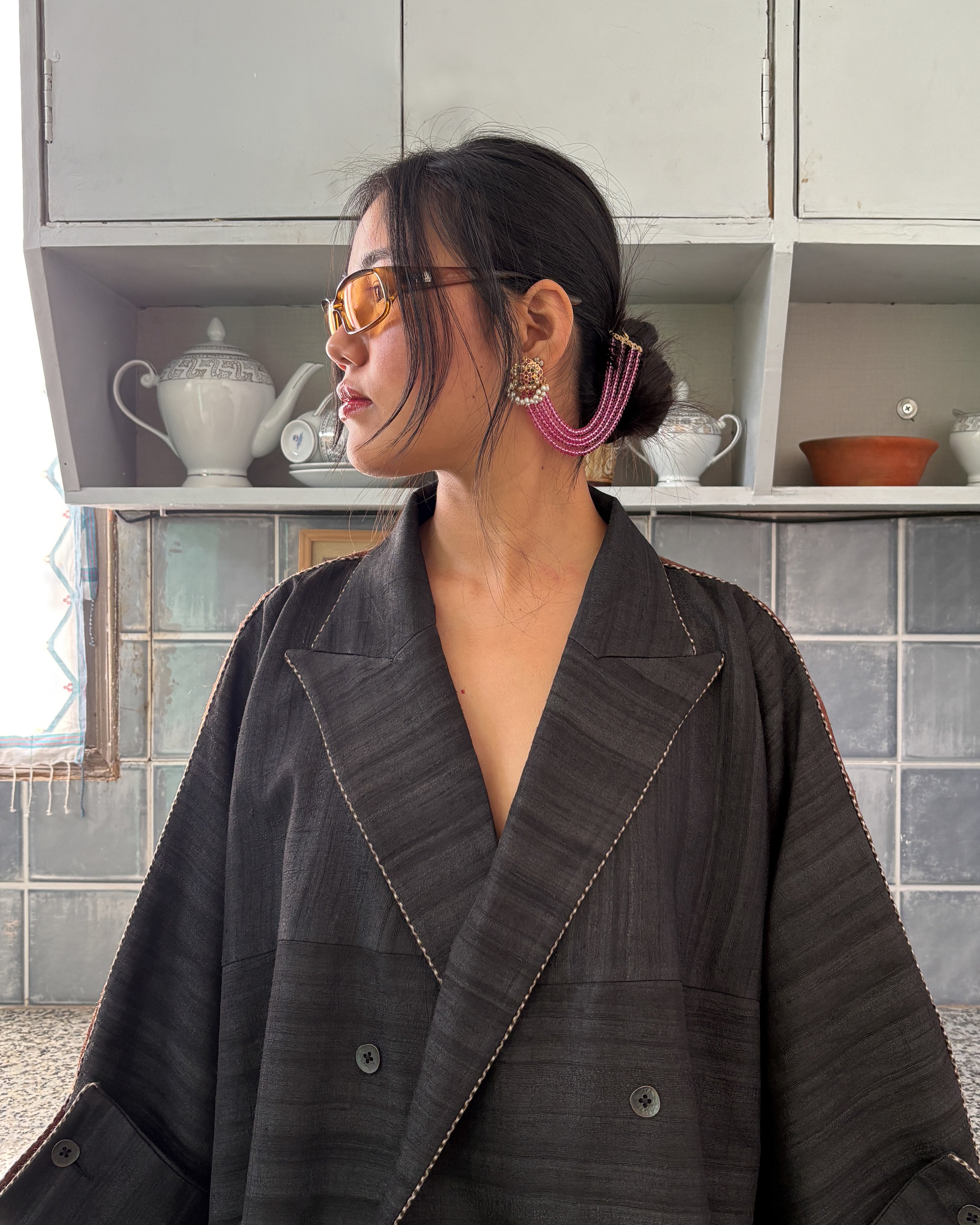 Double-breasted coat - charcoal and brown