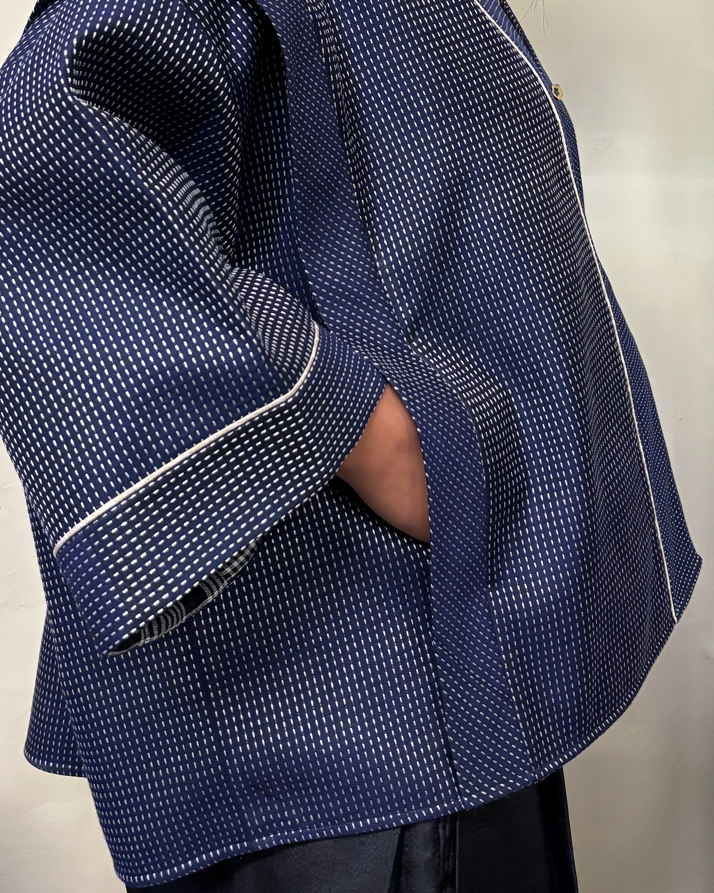 Box shacket - handloom cotton silk (deep navy)