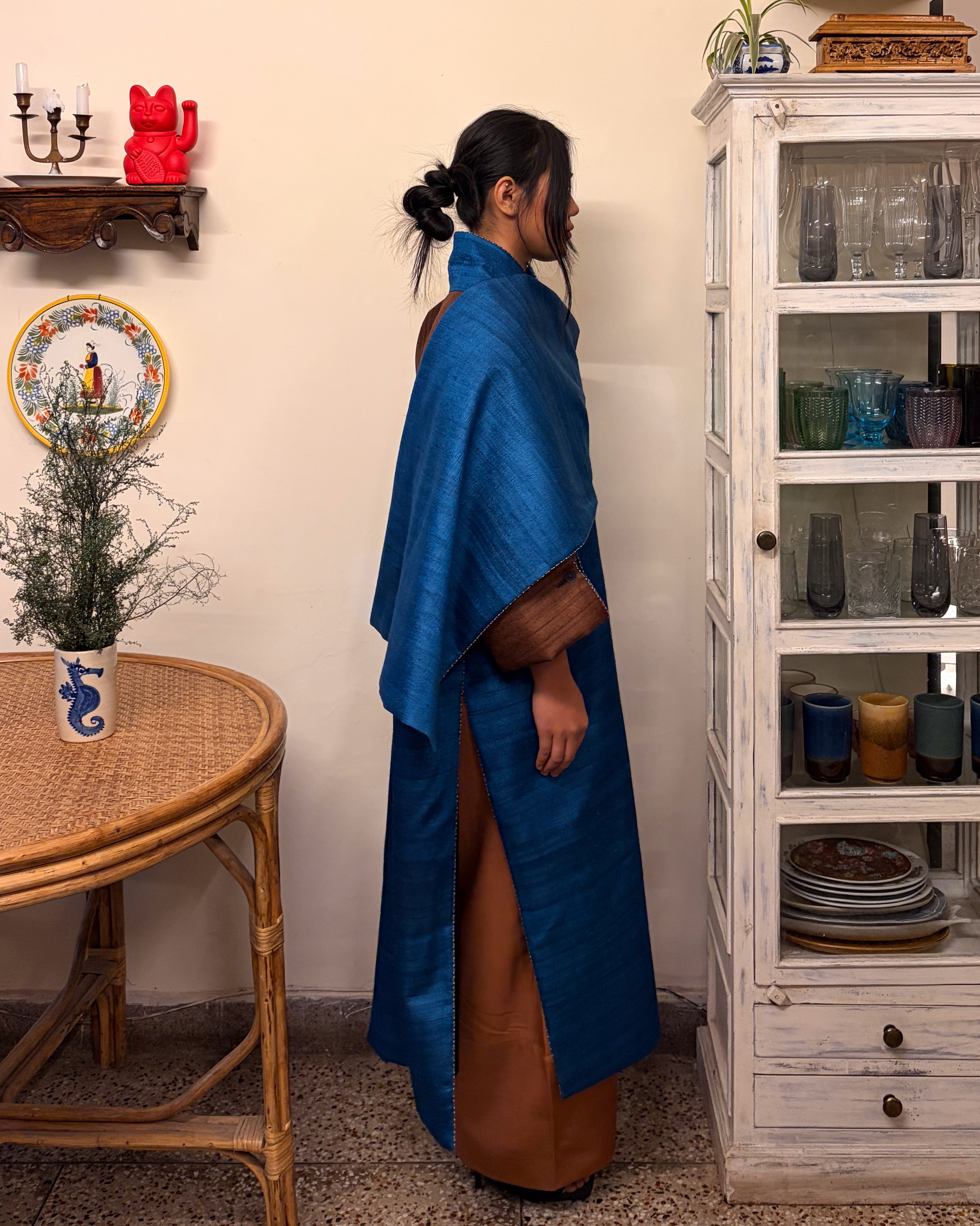 Double-breasted coat - blue and brown