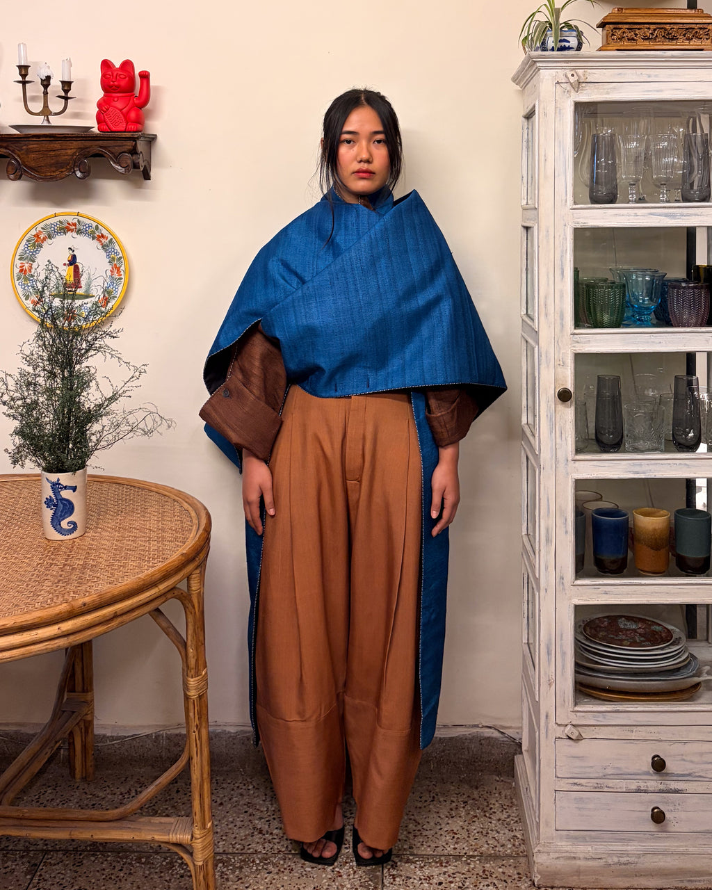 Double-breasted coat - blue and brown