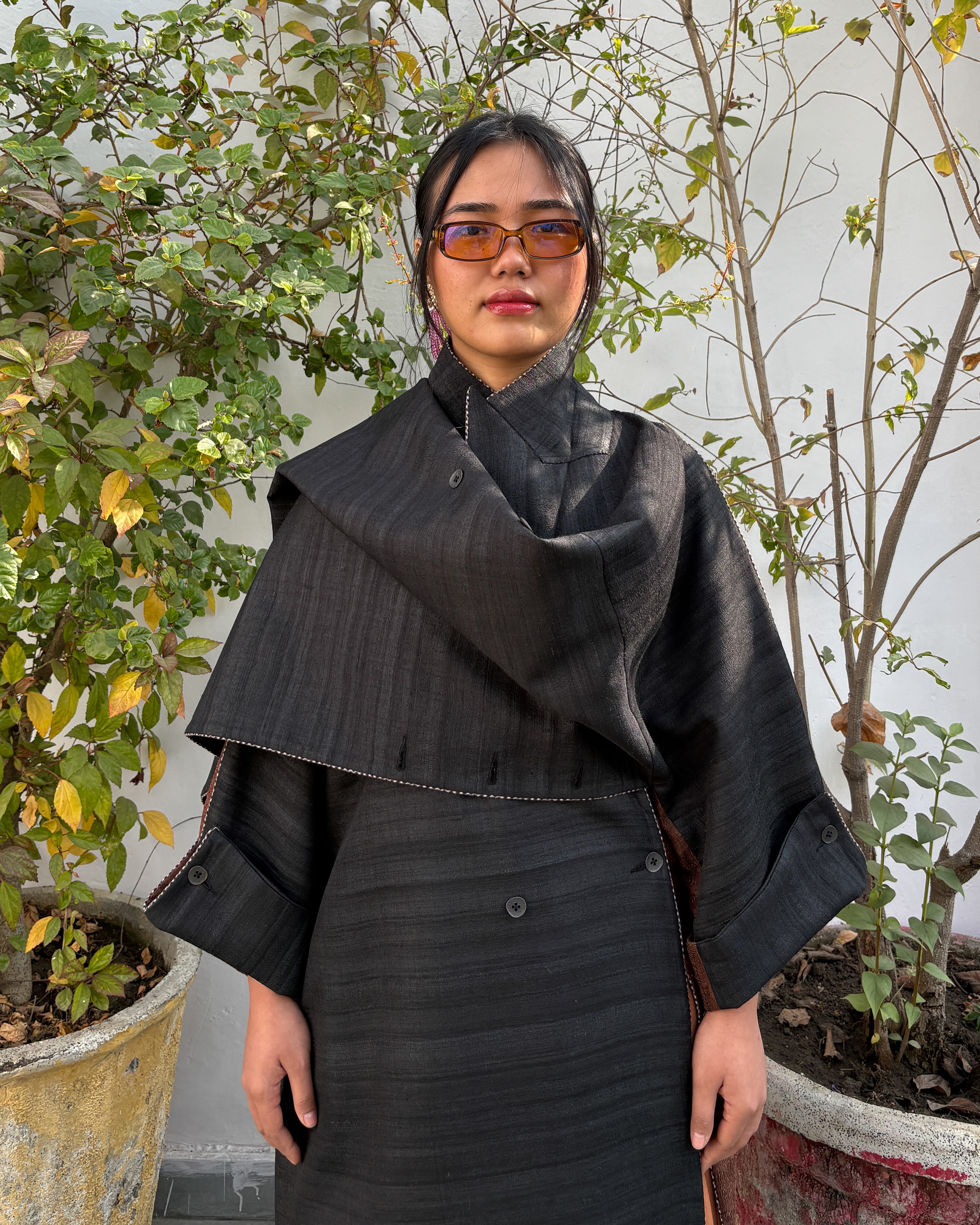 Double-breasted coat - charcoal and brown