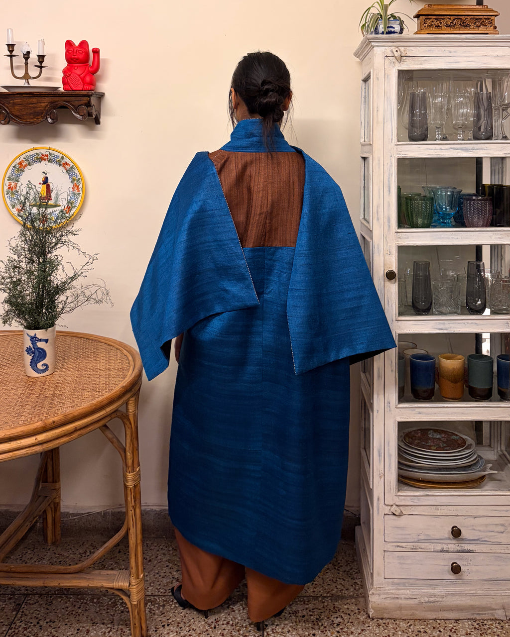 Double-breasted coat - blue and brown