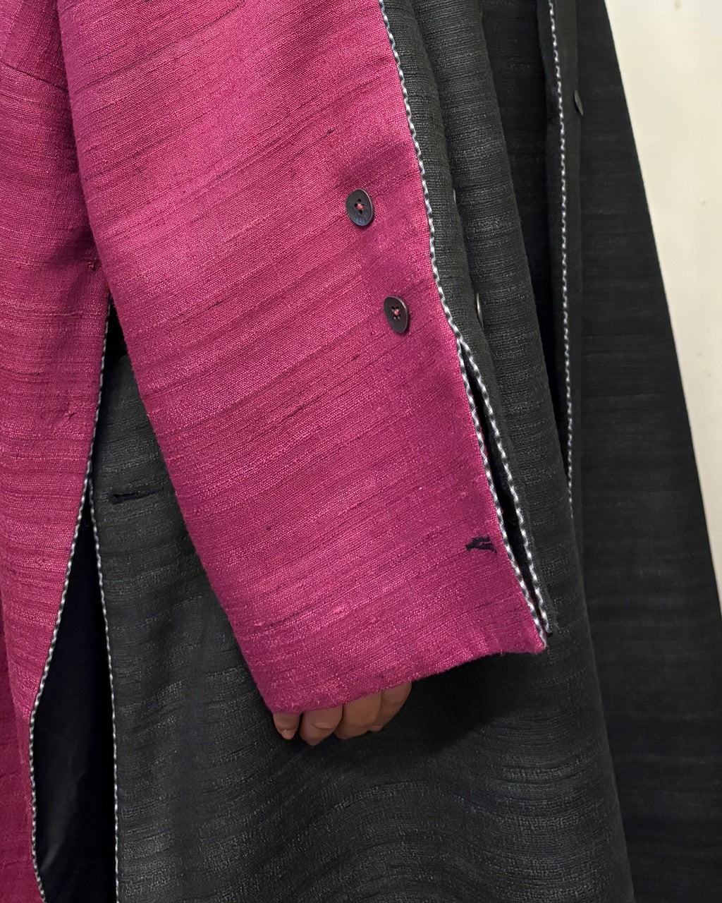 Double-breasted coat - charcoal and berry red
