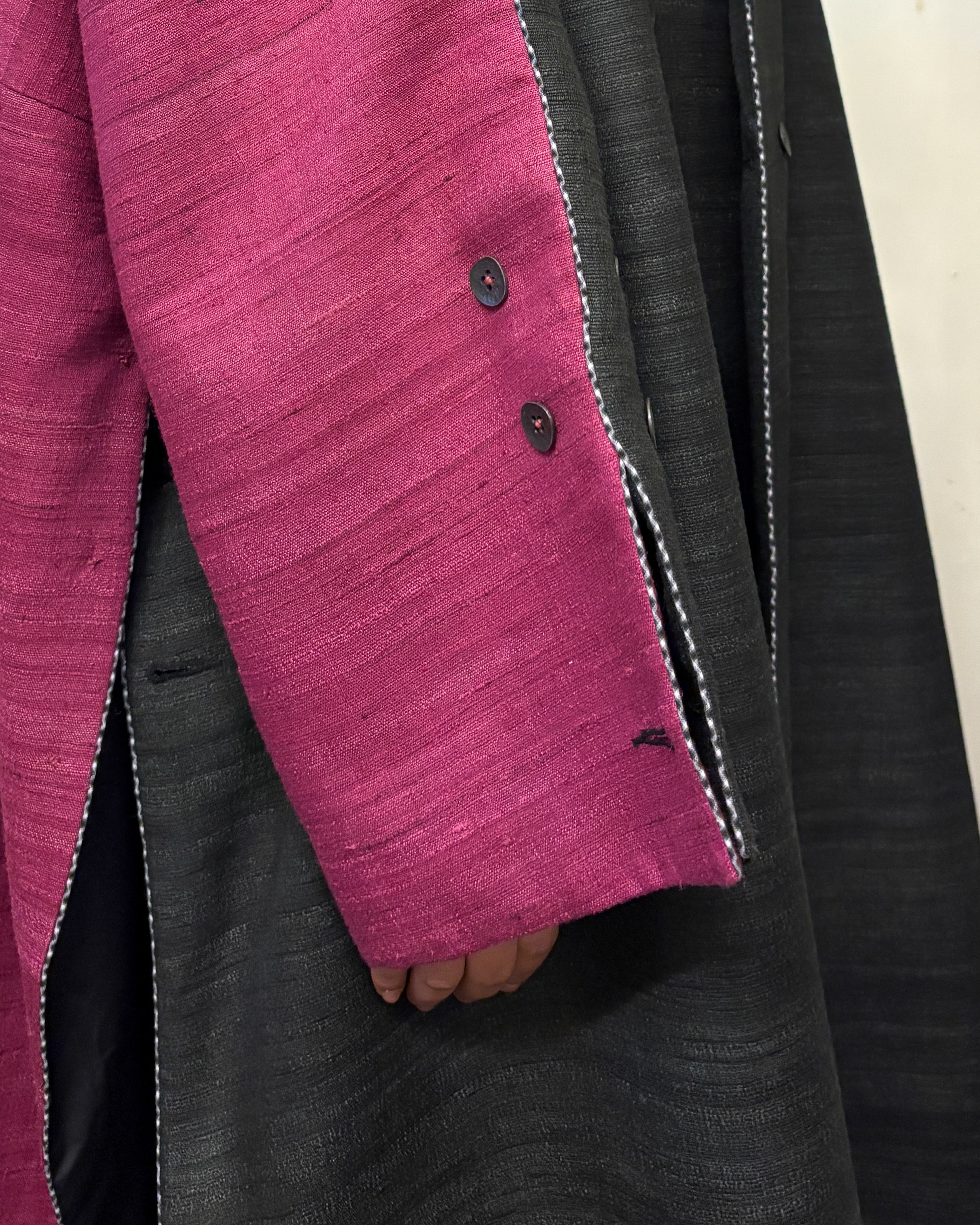 Double-breasted coat - charcoal and berry red