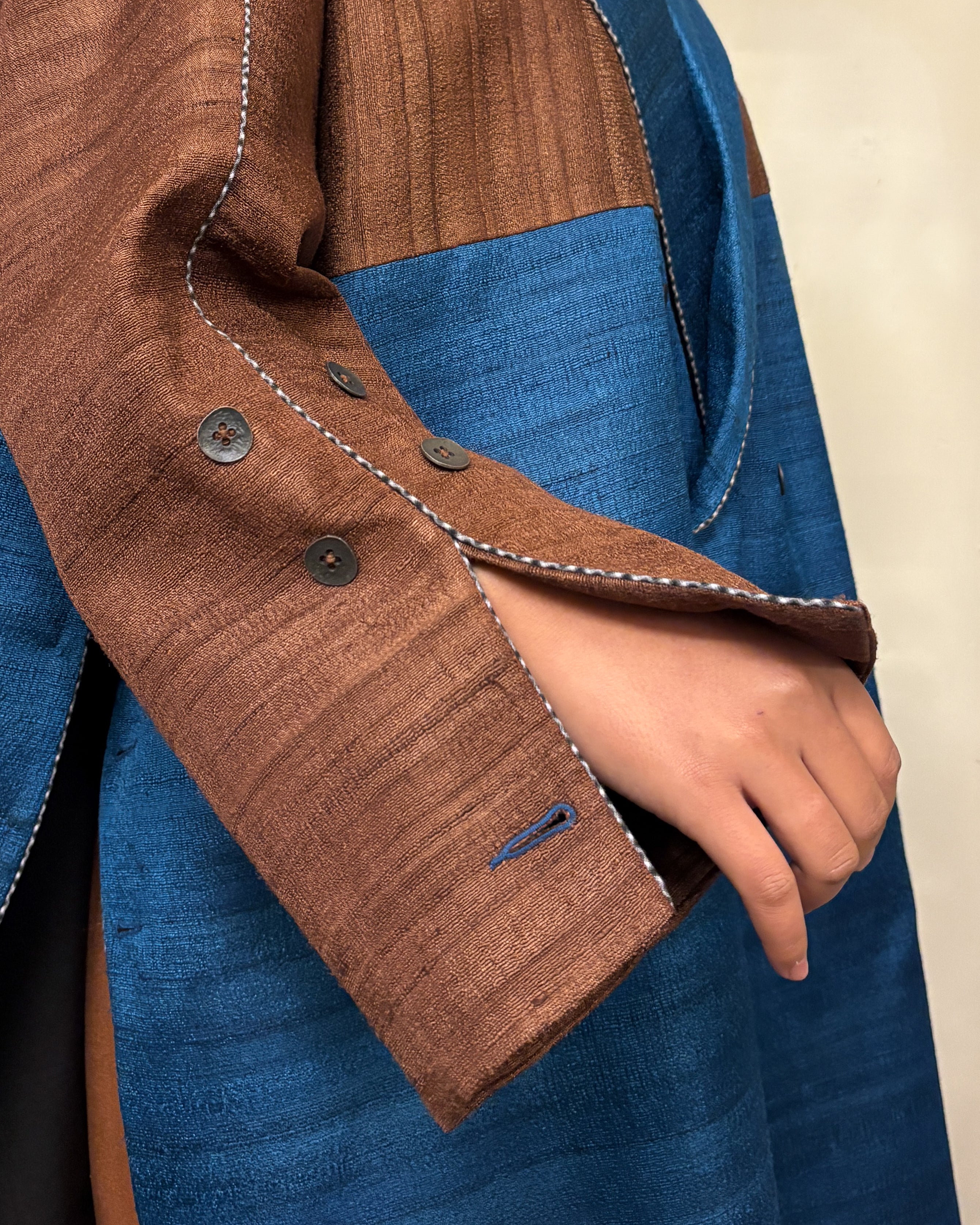 Double-breasted coat - blue and brown