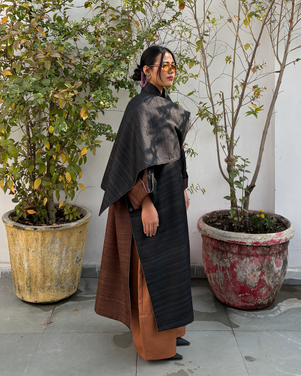 Double-breasted coat - charcoal and brown