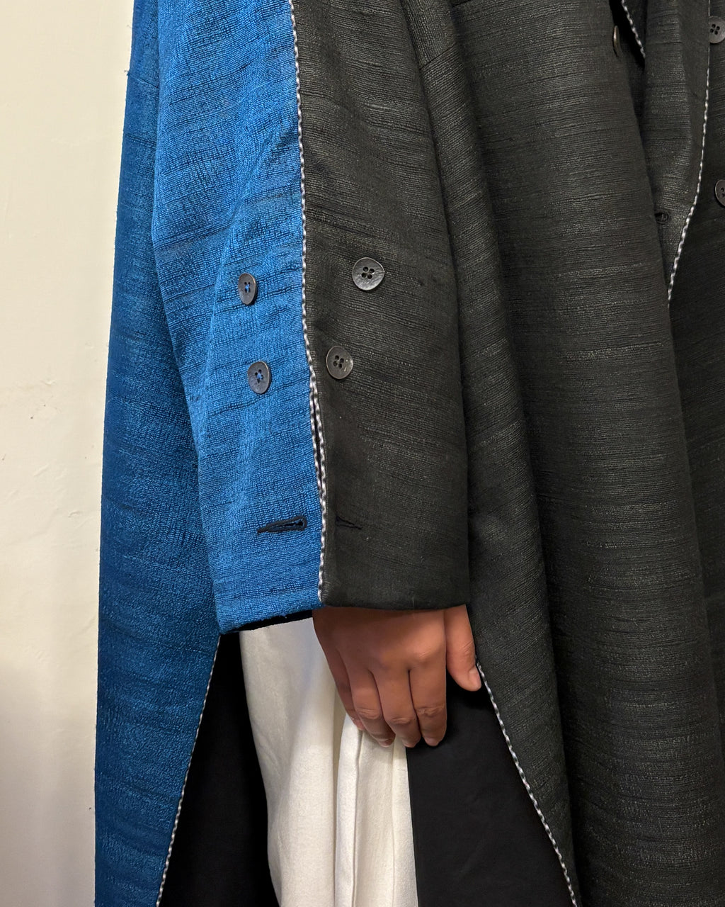 Double-breasted coat - charcoal and azure blue