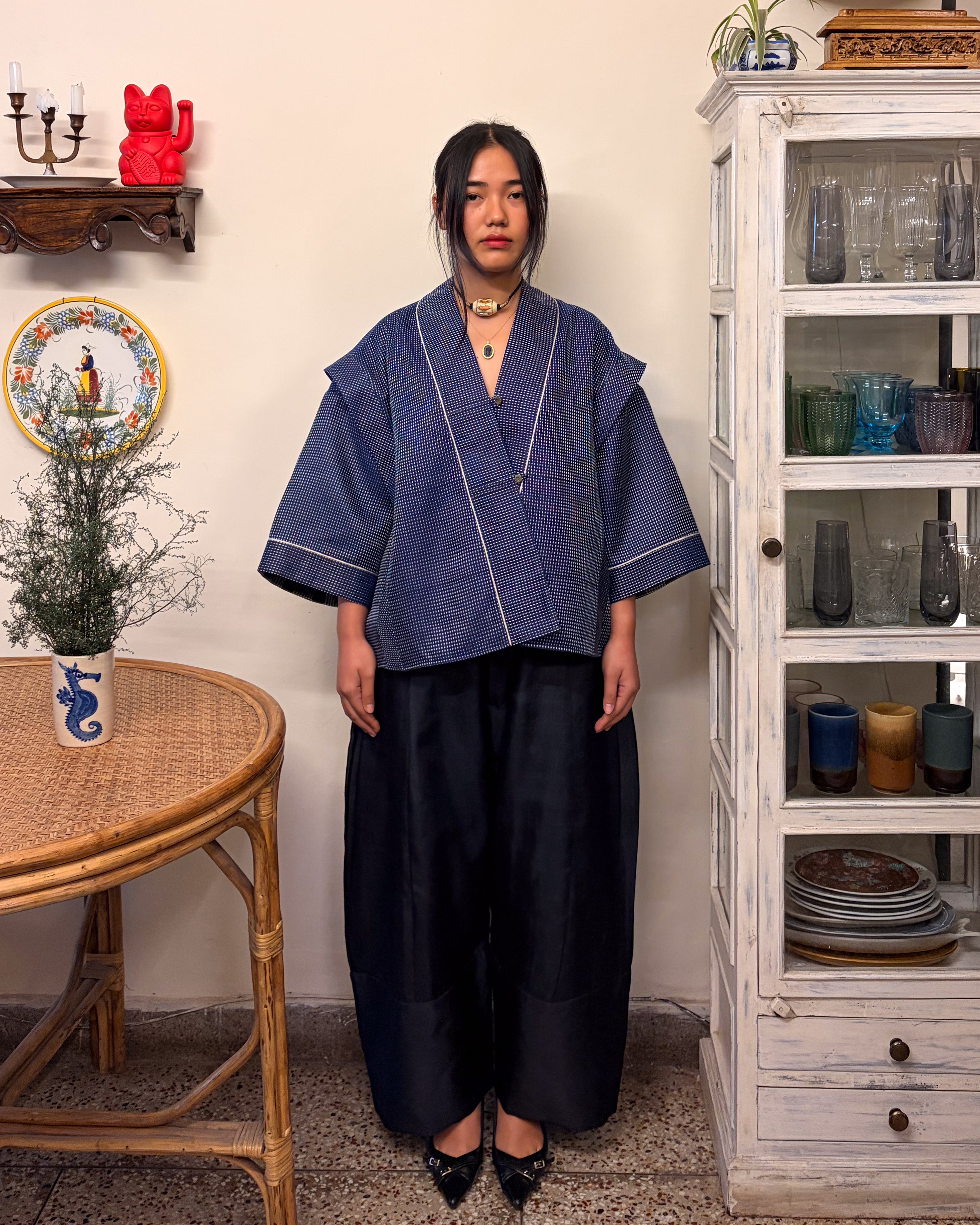 Box shacket - handloom cotton silk (deep navy)