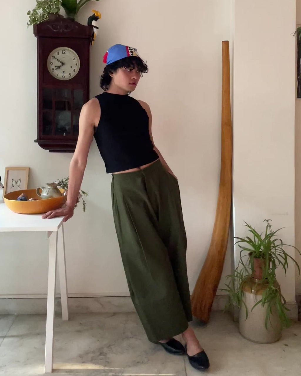 Barrel pants - pure cotton linen (olive)